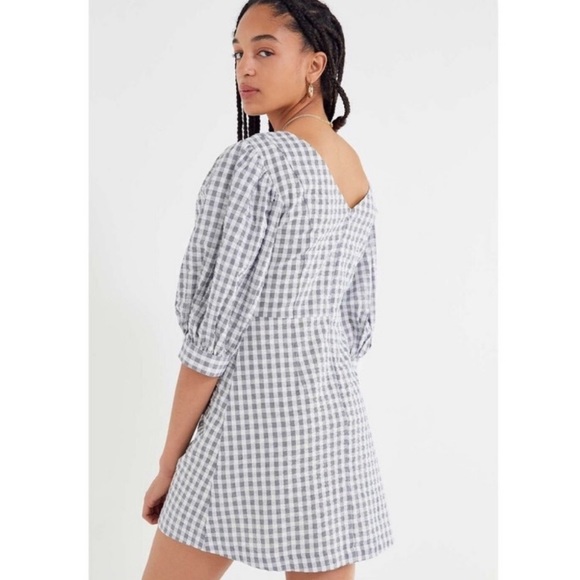 Urban Outfitters Lena Gingham Puff Sleeve Mini Dress in Blue - Picture 4 of 12